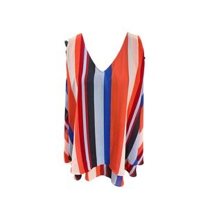 Lane Bryant Womens Plus Size 20 Striped Chiffon V-Neck Sleeveless Blouse Red Blu